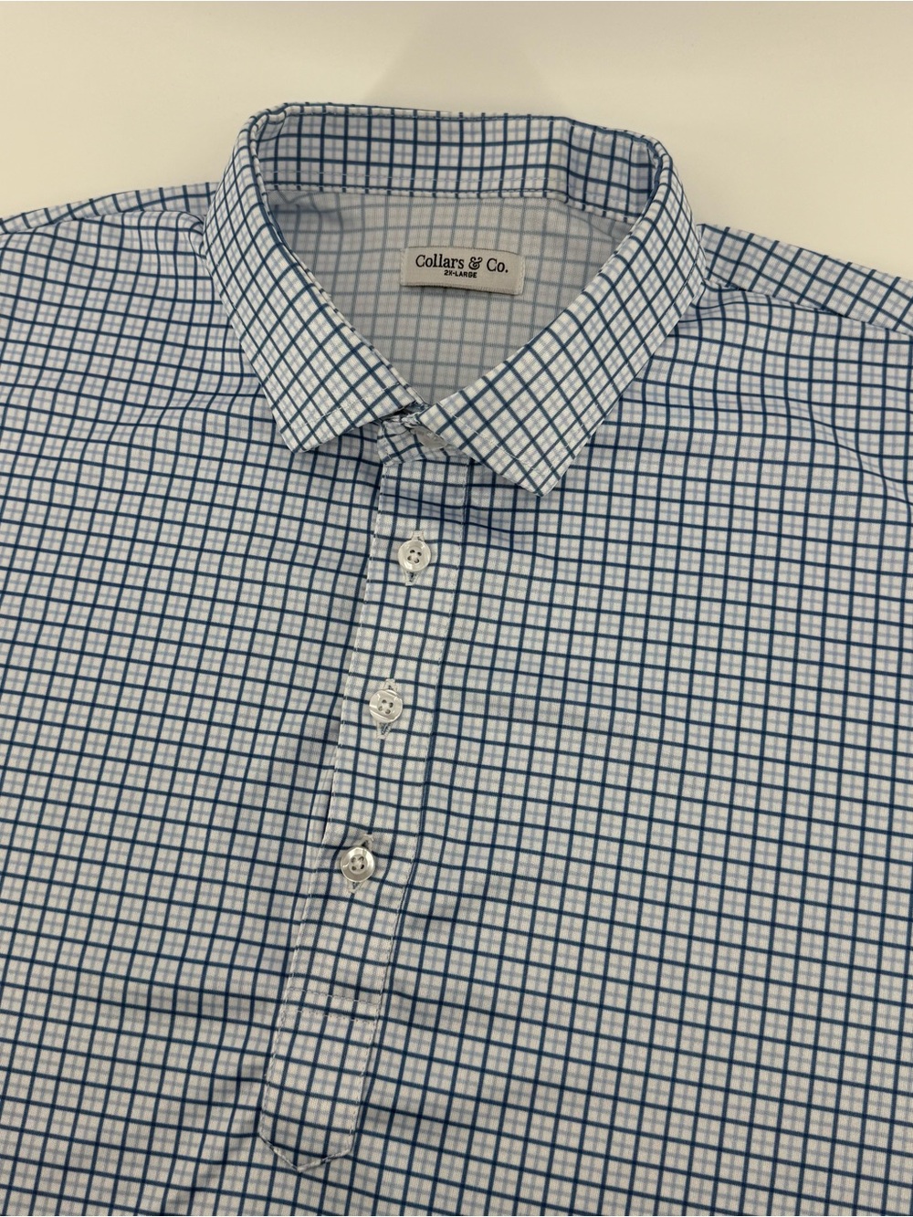 Collars & Co Polo Shirt Mens 2XL Relaxed Fit Blue Tattersall Dress Collar Golf